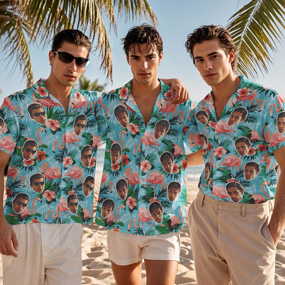 Custom Hawaiian Shirt Flamingo Photo Hawaiian Shirt Funny Vacation Party Shirts - myfacesockseu