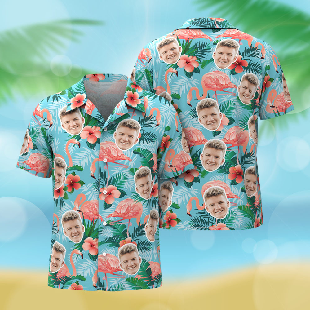 Custom Hawaiian Shirt Flamingo Photo Hawaiian Shirt Funny Vacation Party Shirts - myfacesockseu