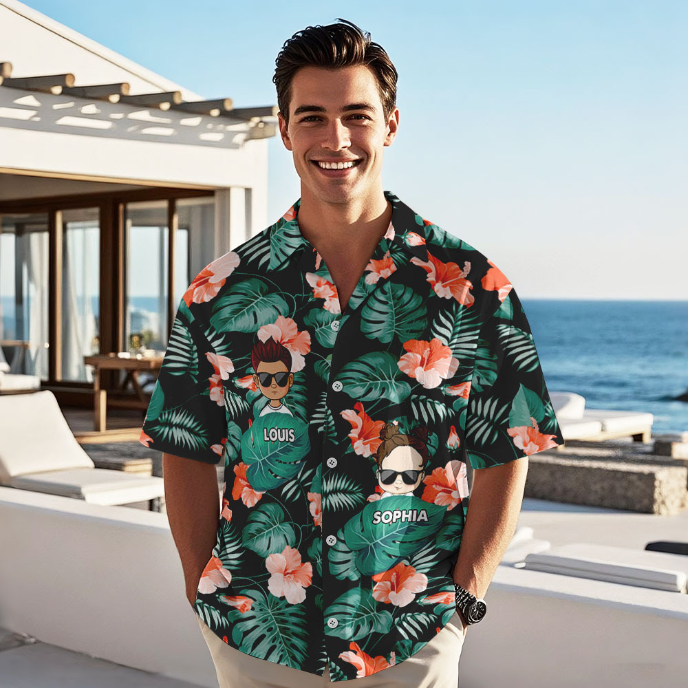Custom Cartoon Hawaiian Shirt Best Dad Papa Ever Birthday Loving Gift For Father Grandpa Grandfather Custom Name Fathers Day Shirt Gift - myfacesockseu