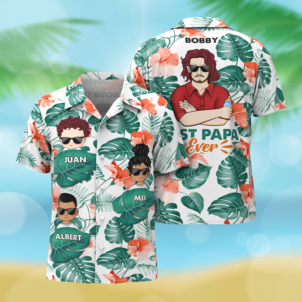 Custom Cartoon Hawaiian Shirt Best Dad Papa Ever Birthday Loving Gift For Father Grandpa Grandfather Custom Name Fathers Day Shirt Gift - myfacesockseu