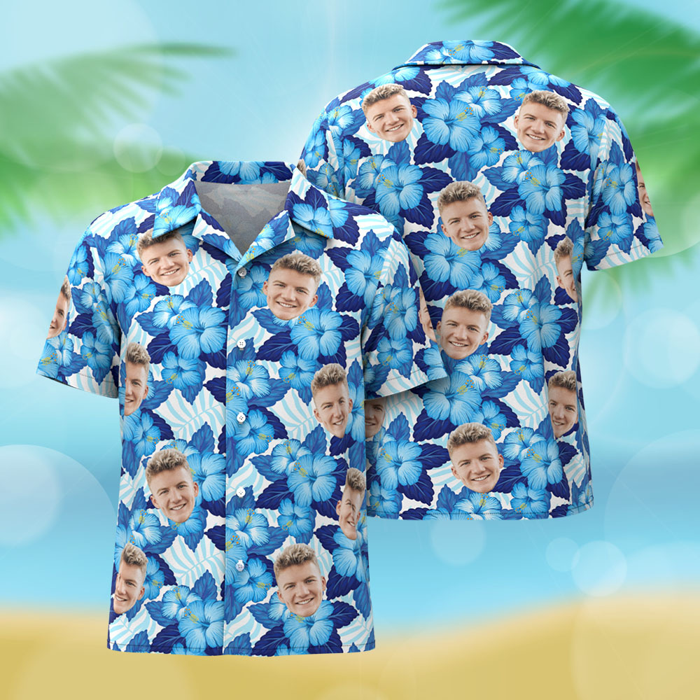 Custom Men Pink Flower Hawaiian Laves And Flowers Hawaiian Shirts Face Shirt Hawaii Pattern Shirt Gift for Summer Vibe Holiday - myfacesockseu