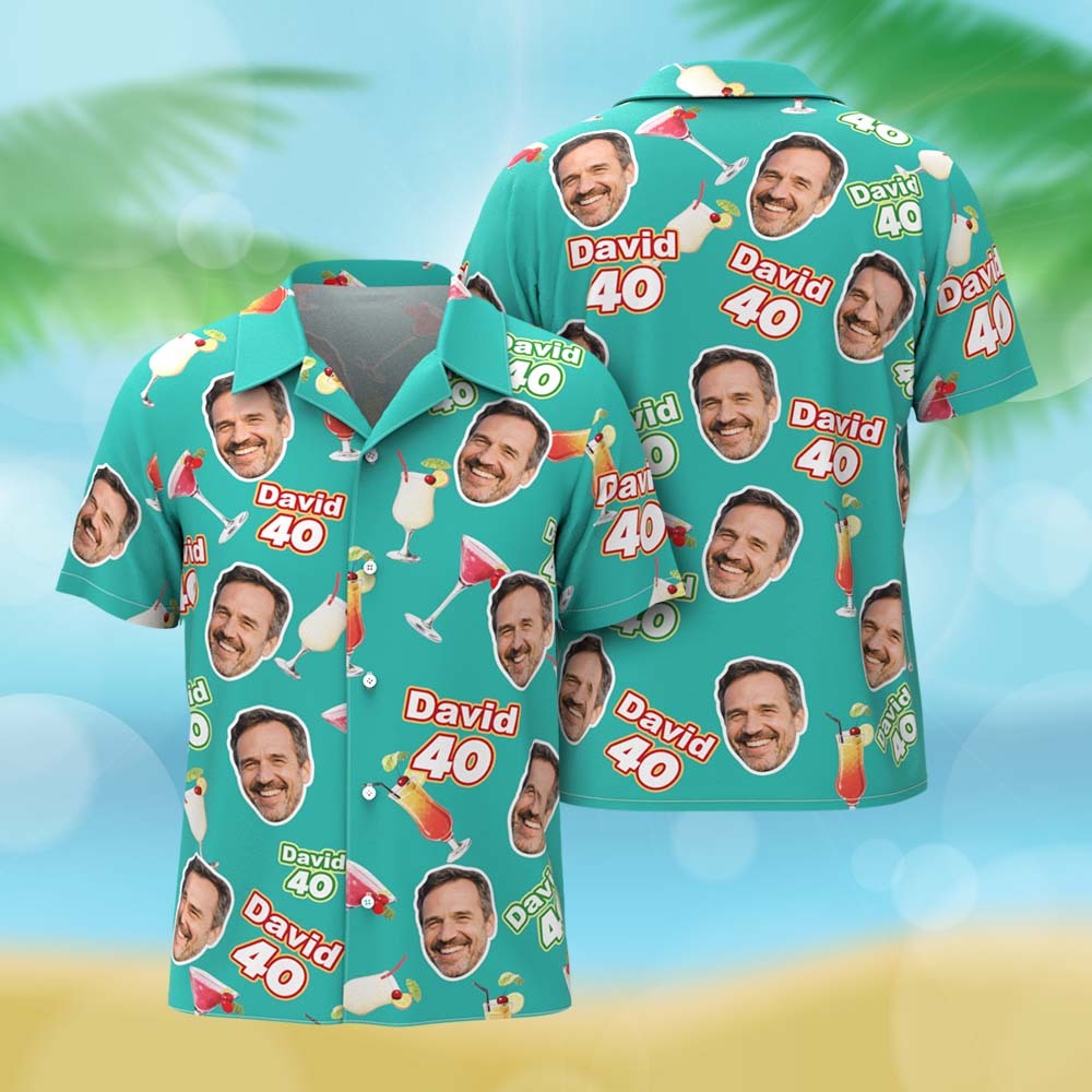 Personalized Birthday Face And Name Green Hawaiian Shirt Custom Face  Birthday Party Funny Shirt Custom Face Photo Birthday Matching Birthday Party Group Shirt - myfacesockseu