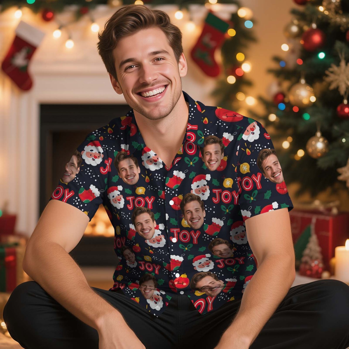 Custom Face Christmas Shirt Green Christmas Ball Hawaiian Shirt Xmas Gift for Family Friends Personalized Face Hawaiian Shirt Gift - myfacesockseu