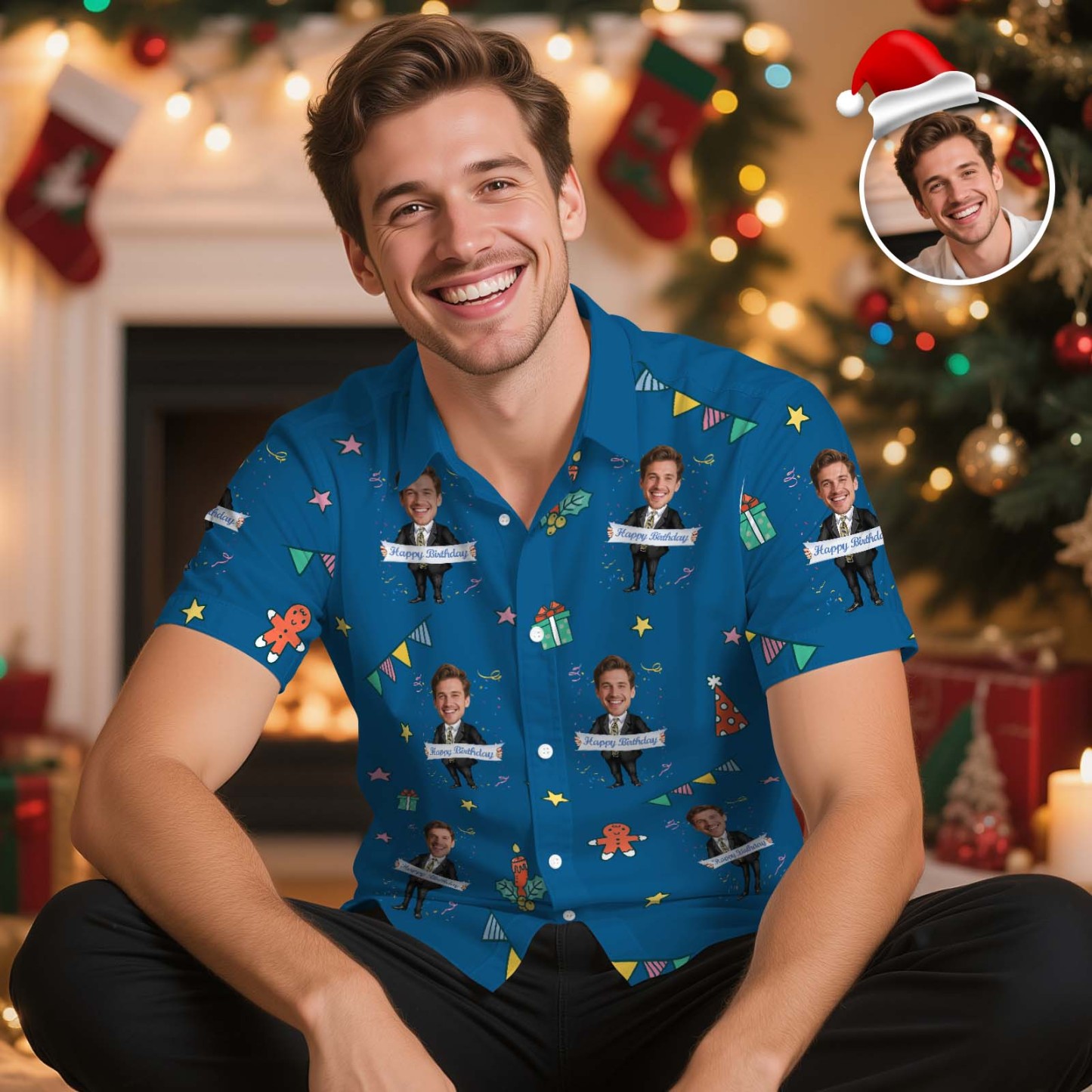 Custom Birthday Christmas Shirt Merry Christmas Multi-face Hawaiian Shirt  Gift for Family Friends Xmas Gift - myfacesockseu