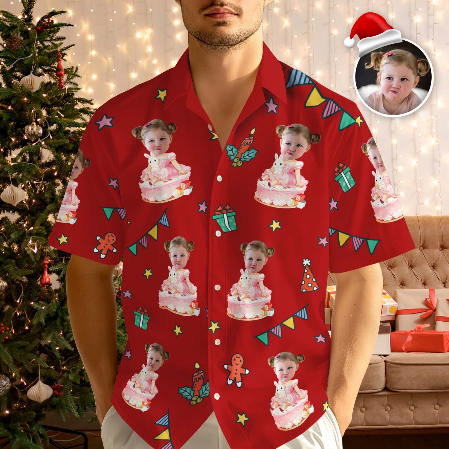 Custom Birthday Christmas Shirt Merry Christmas Multi-face Hawaiian Shirt  Gift for Family Friends Xmas Gift - myfacesockseu