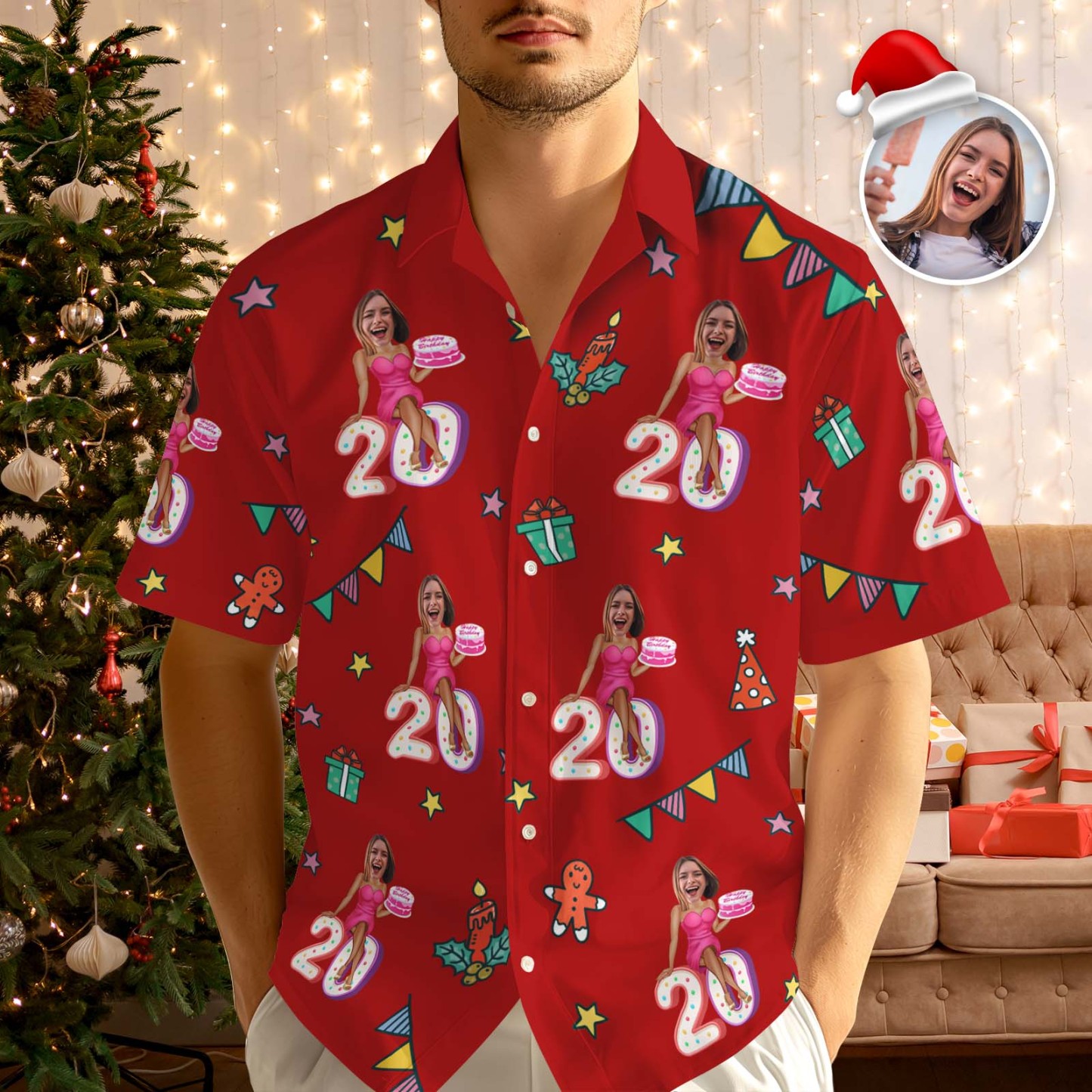Custom Birthday Christmas Shirt Merry Christmas Multi-face Hawaiian Shirt  Gift for Family Friends Xmas Gift - myfacesockseu