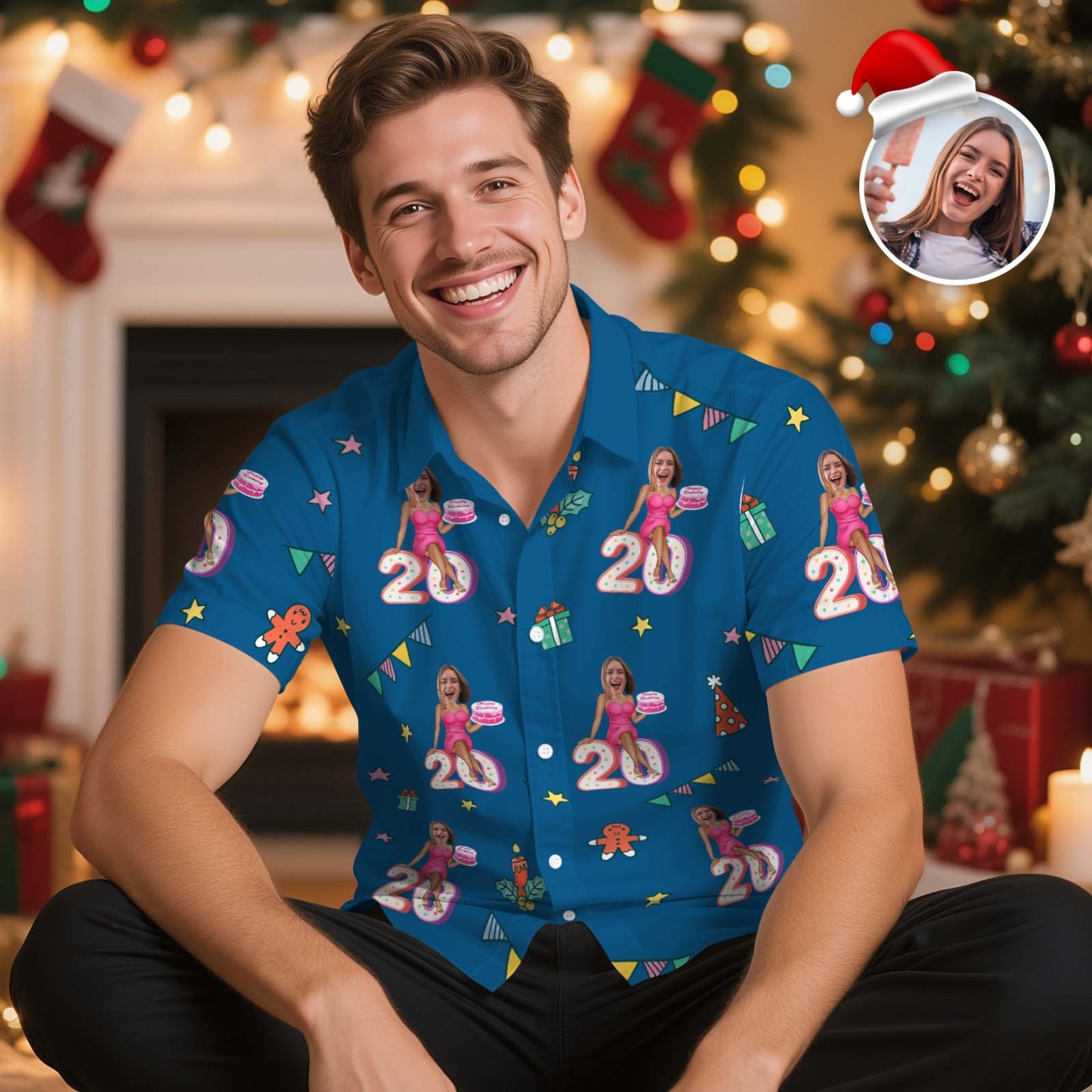 Custom Birthday Christmas Shirt Merry Christmas Multi-face Hawaiian Shirt  Gift for Family Friends Xmas Gift - myfacesockseu