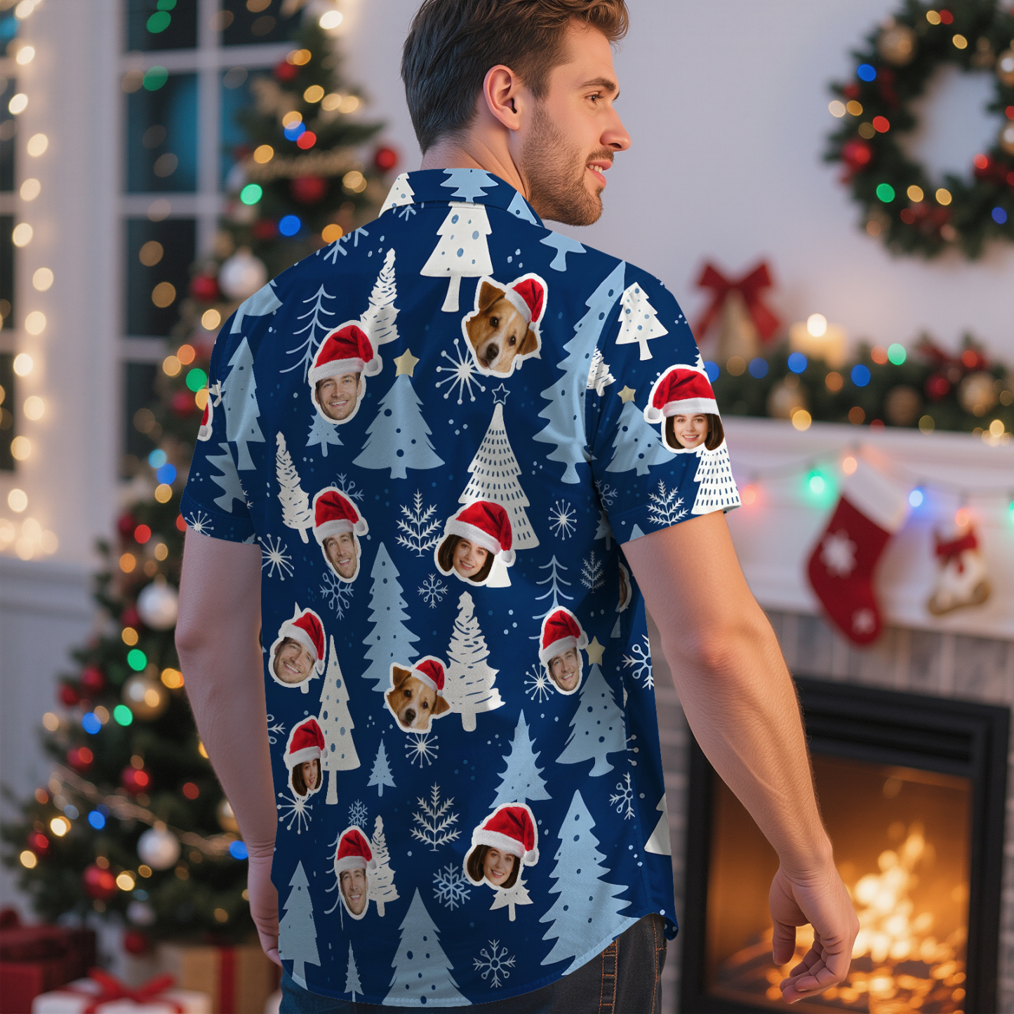 Custom Christmas Reindeer Hawaiian Shirt Merry Christmas Face Hawaiian Shirt Gift for Family Friends Xmas Gift - myfacesockseu