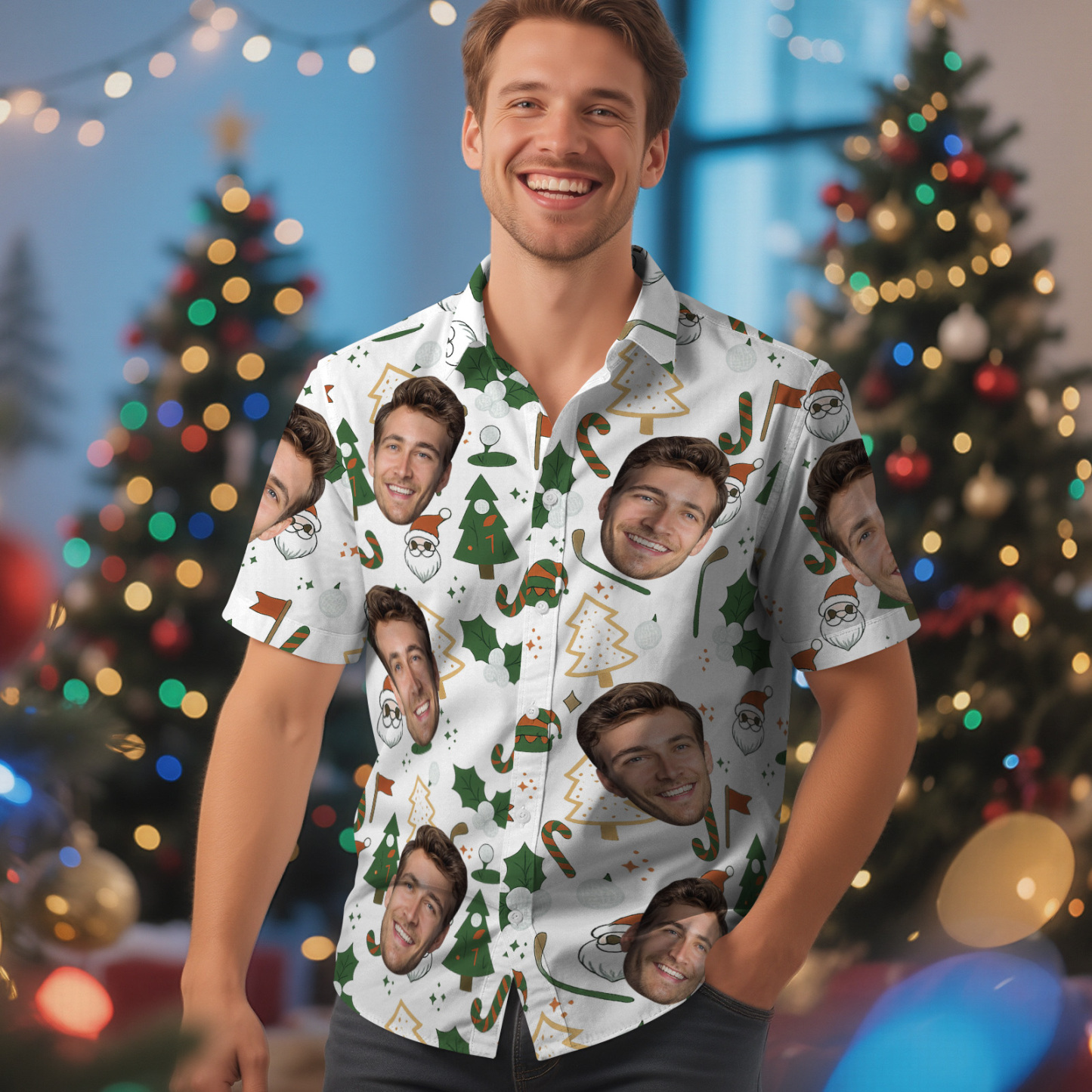 Custom Face Christmas Box Present Hawaiian Shirt Personalized Men Hawaiian Shirt With Face Photo Hawaiian Shirt Christmas Gift - myfacesockseu