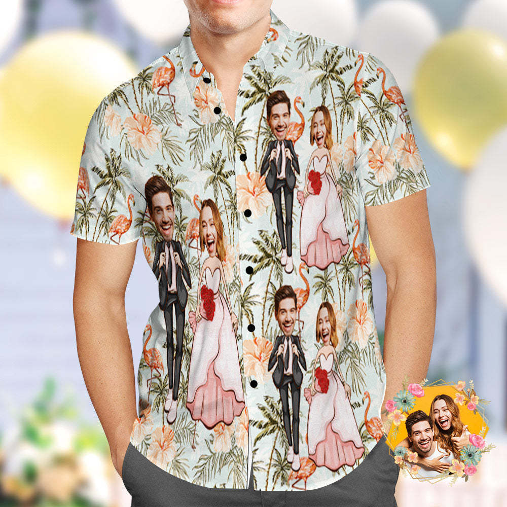Custom Hawaiian Shirt Personalized Flamingo and Coconut Trees Wedding Hawaiian Shirt - MyFaceSocksEU