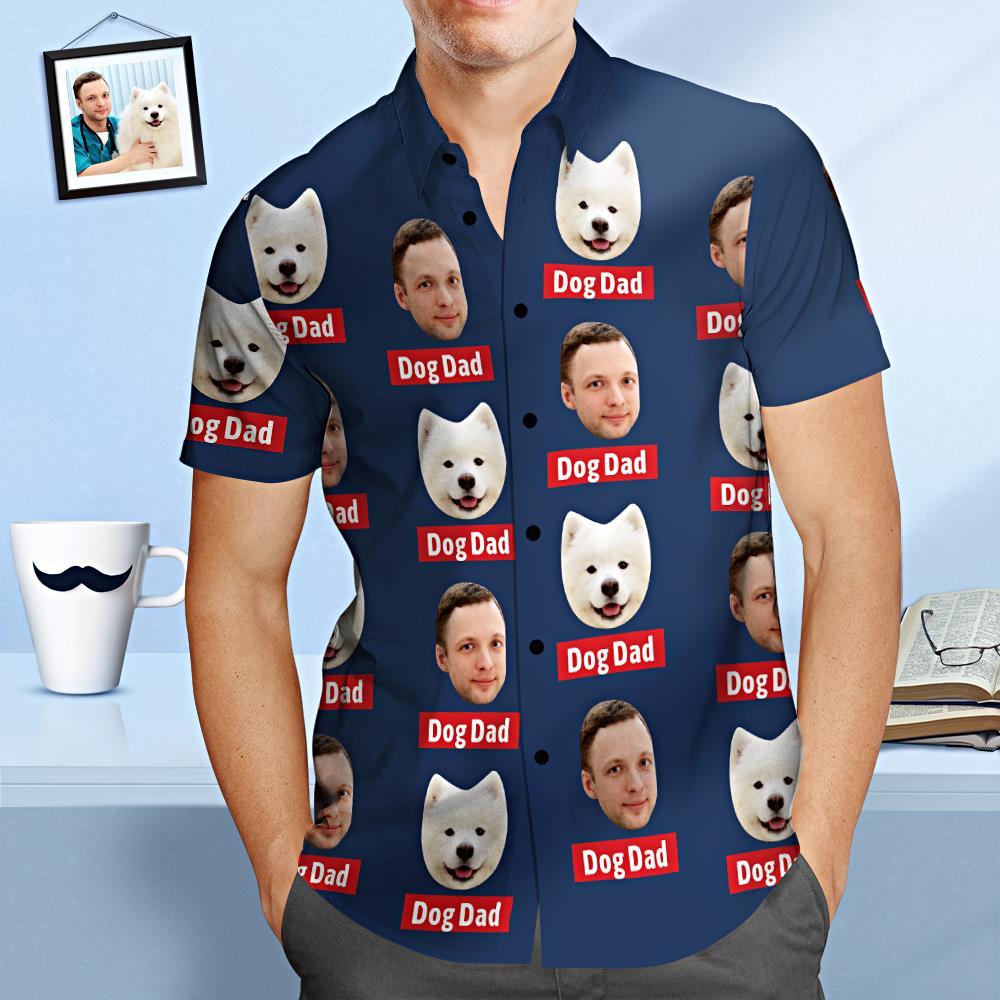 Custom Face Hawaiian Shirt Personalised Dog Dad Father's Day Shirt Gift for Dad - MyFaceSocksEU