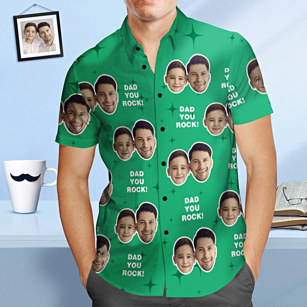 Custom Face Hawaiian Shirt Dad You Rock Personalised Father's Day Shirt Gift for Dad - MyFaceSocksEU