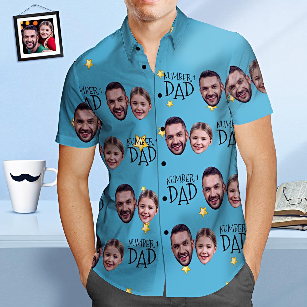 Custom Face Hawaiian Shirt Number 1 Dad Personalised Father's Day Shirt Gift for Dad - MyFaceSocksEU