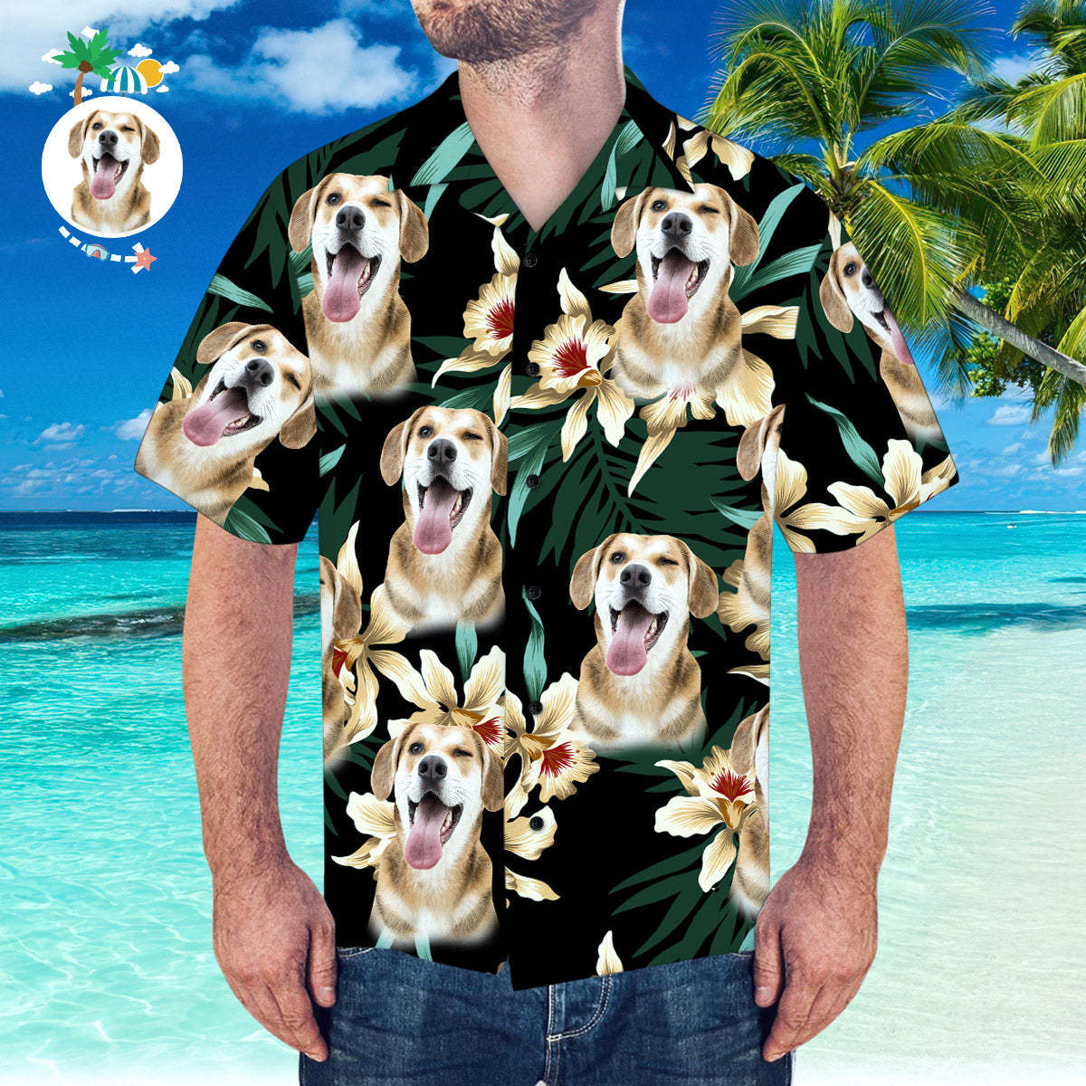 Custom Face Hawaiian Shirt Leaves & Flowers Pattern Hawaiian Shirt for Summer Gift - MyFaceSocksEU