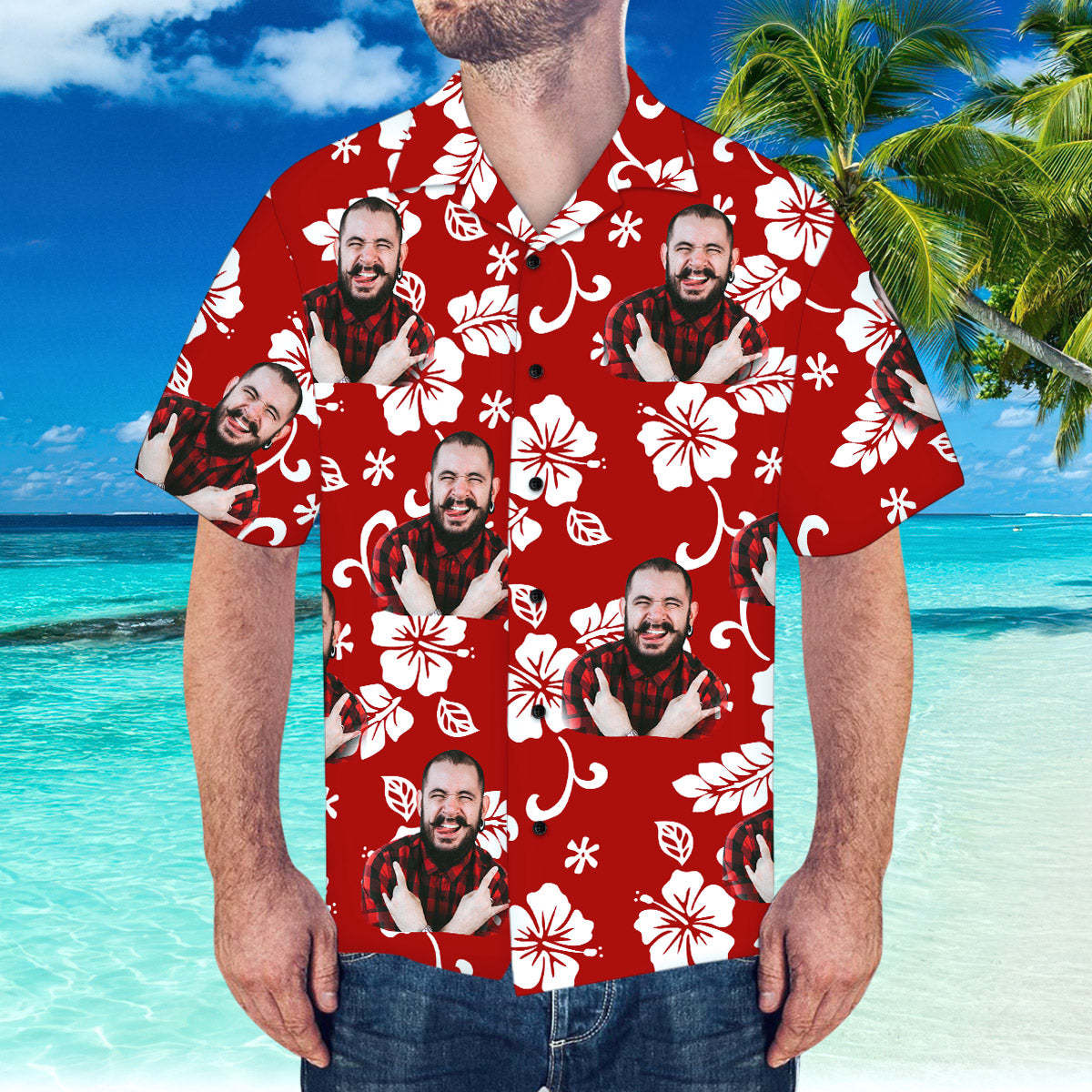 Custom Hawaiian Shirt with Husband Face Personalized Short-Sleeve Hawaiian Shirt - MyFaceSocksEU