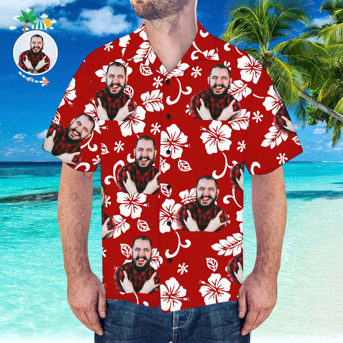 Custom Hawaiian Shirt with Husband Face Personalized Short-Sleeve Hawaiian Shirt - MyFaceSocksEU