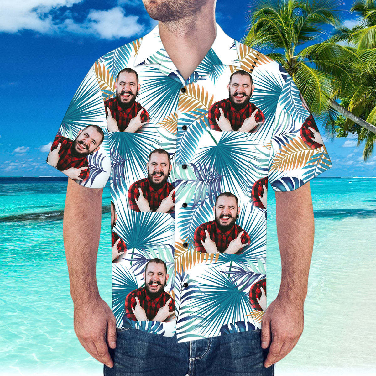 Custom Face Hawaiian Shirt Summer Beach Hawaiian Shirt Custom Shirt with Boyfriends Face - MyFaceSocksEU
