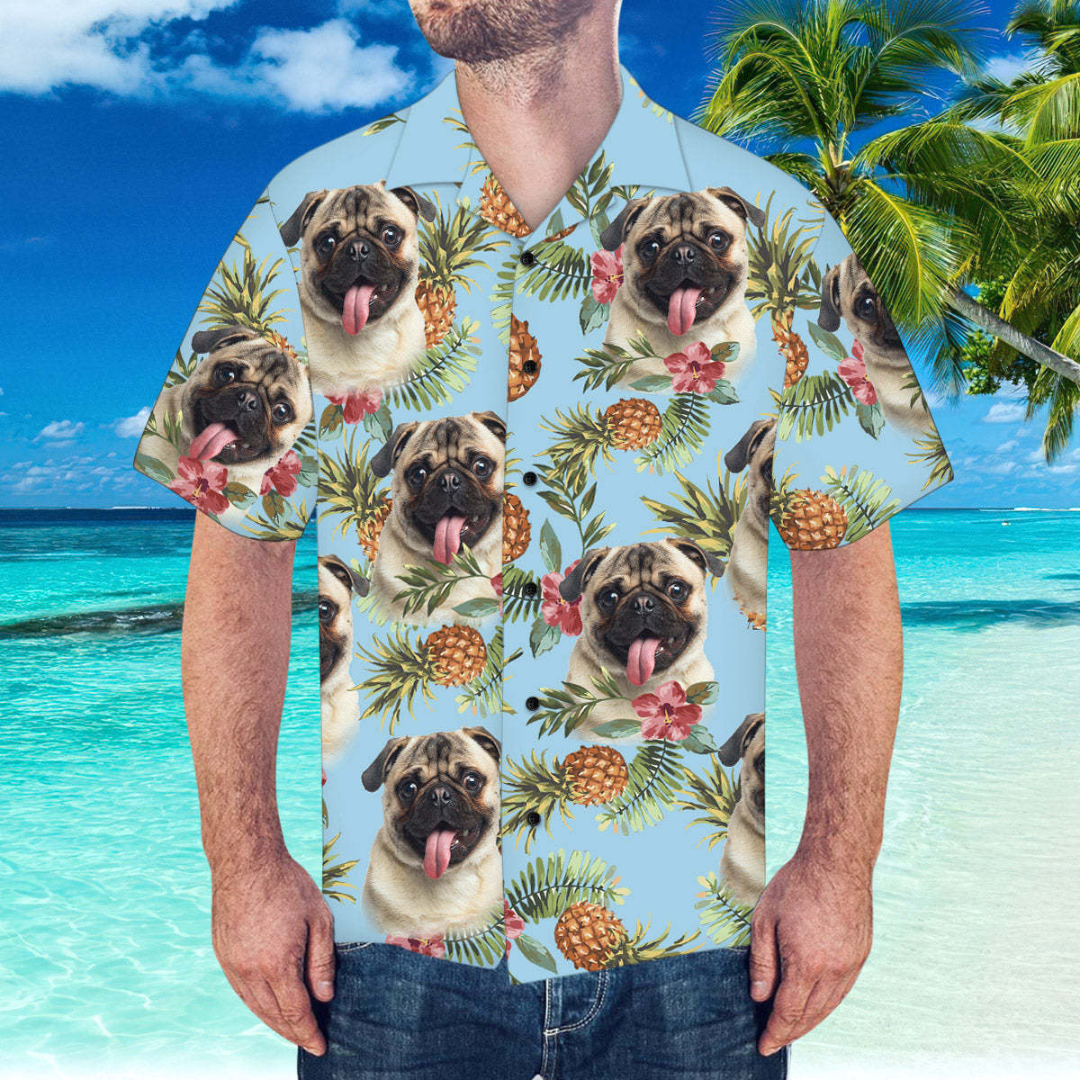 Custom Hawaiian Shirt with Husband Face Pineapple Pattern Hawaiian Shirt for Beach - MyFaceSocksEU