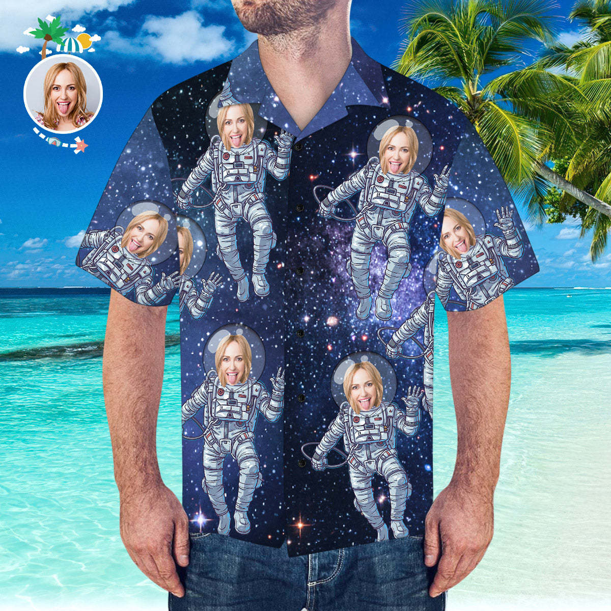 Custom Hawaiian Shirt with Face Personalized Hawaiian Shirt Galaxy Pattern Shirt - MyFaceSocksEU