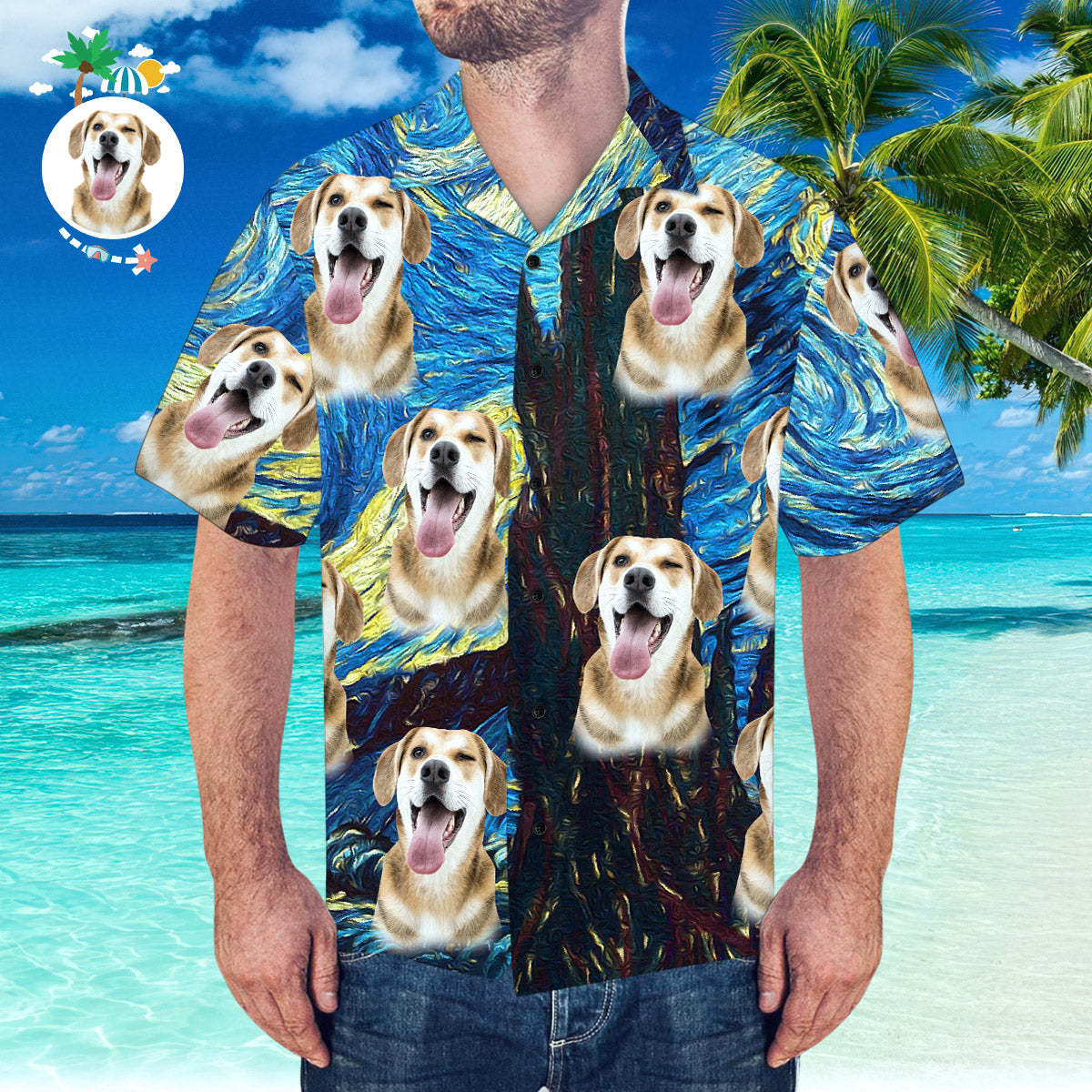Custom Hawaiian Shirt with Girlfriend Face Starry Night Pattern Shirt - MyFaceSocksEU
