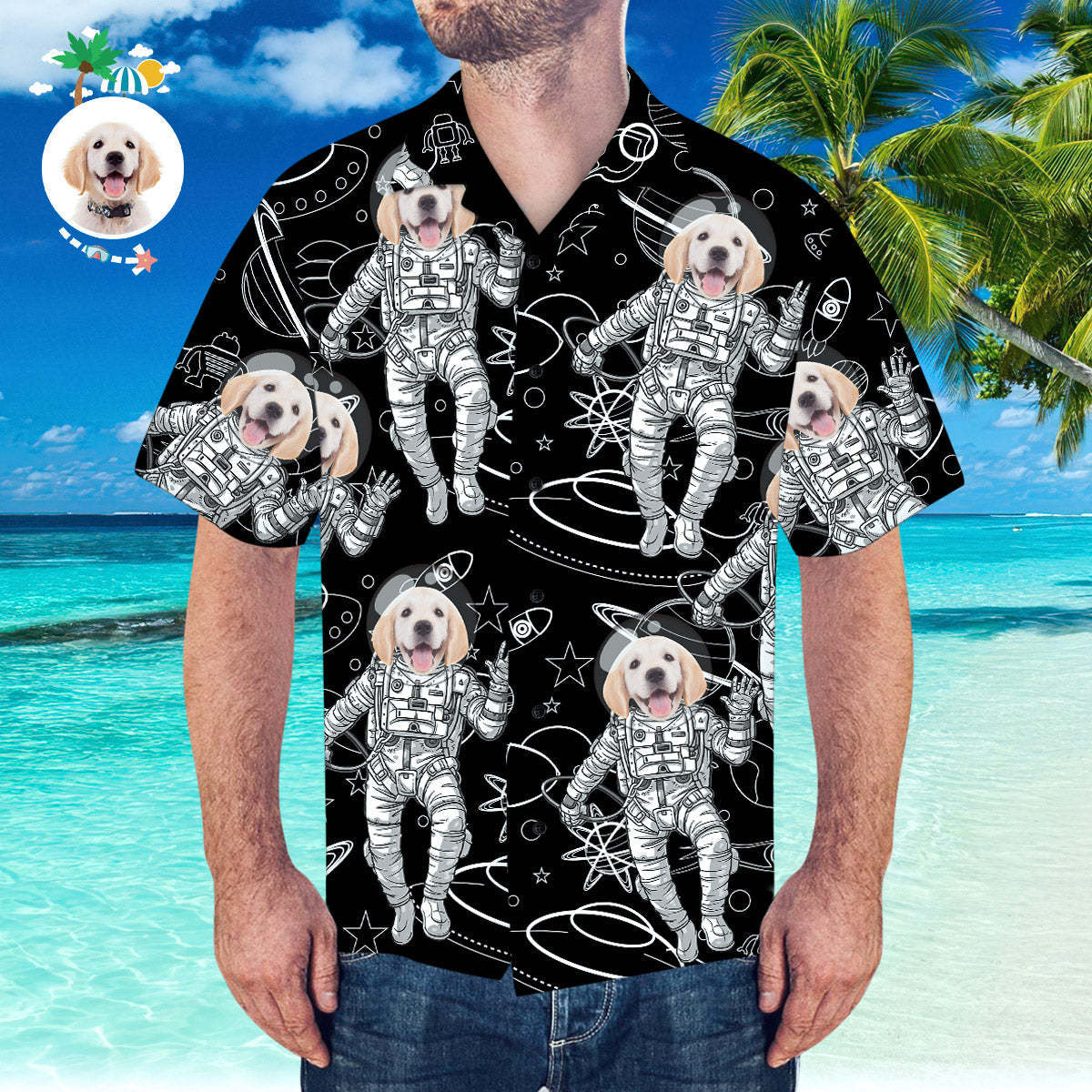 Custom Face Hawaiian Shirt Personalized Hawaiian Shirt Space Pattern Short-Sleeve Shirt - MyFaceSocksEU