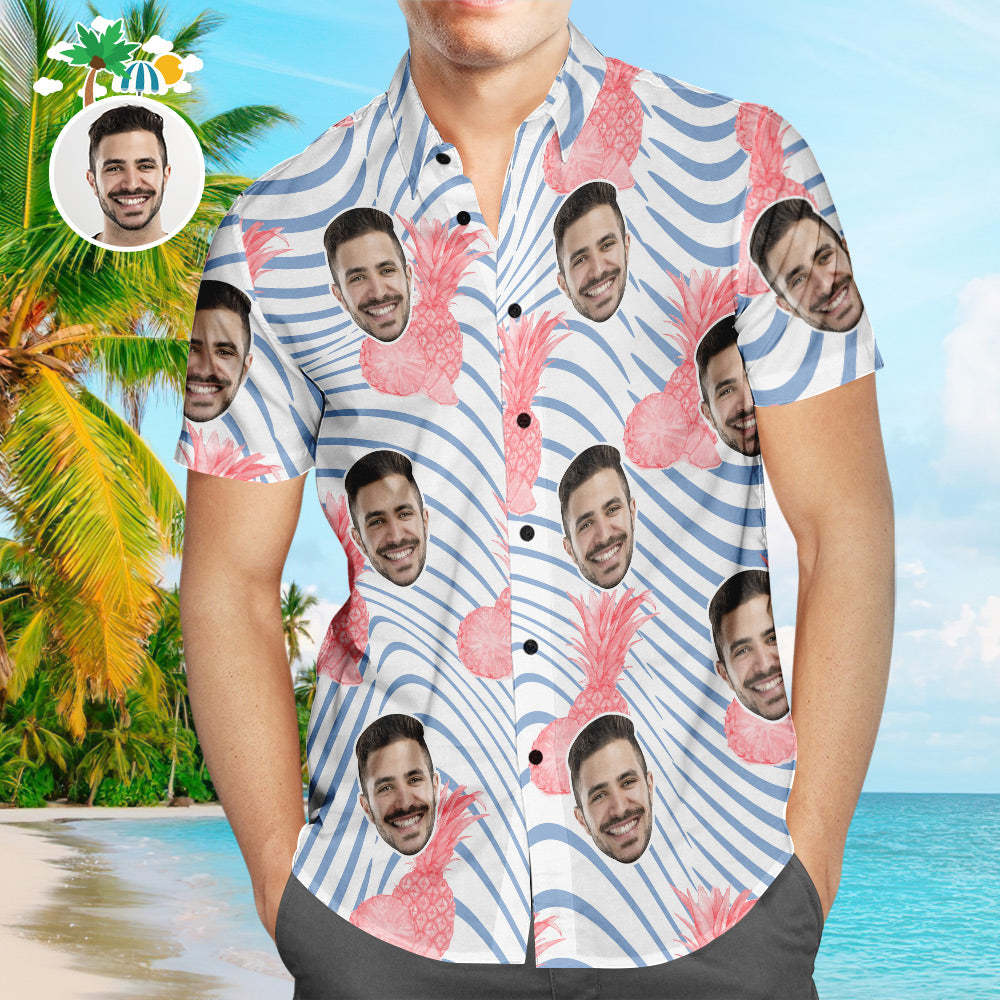 Custom Face Hawaiian Shirt Pure Pineapple Personalized Aloha Beach Shirt For Men - MyFaceSocksEU
