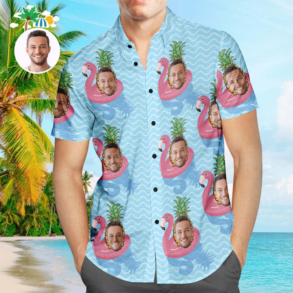 Custom Face Hawaiian Shirt Cool Flamingo Personalized Aloha Beach Shirt For Men - MyFaceSocksEU