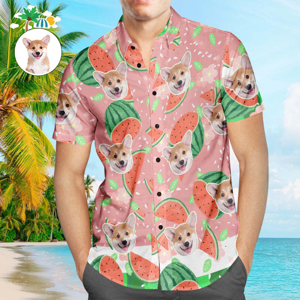 Custom Face Hawaiian Shirt Cartoon Watermelon Men's Popular All Over Print Hawaiian Beach Shirt Holiday Gift - MyFaceSocksEU