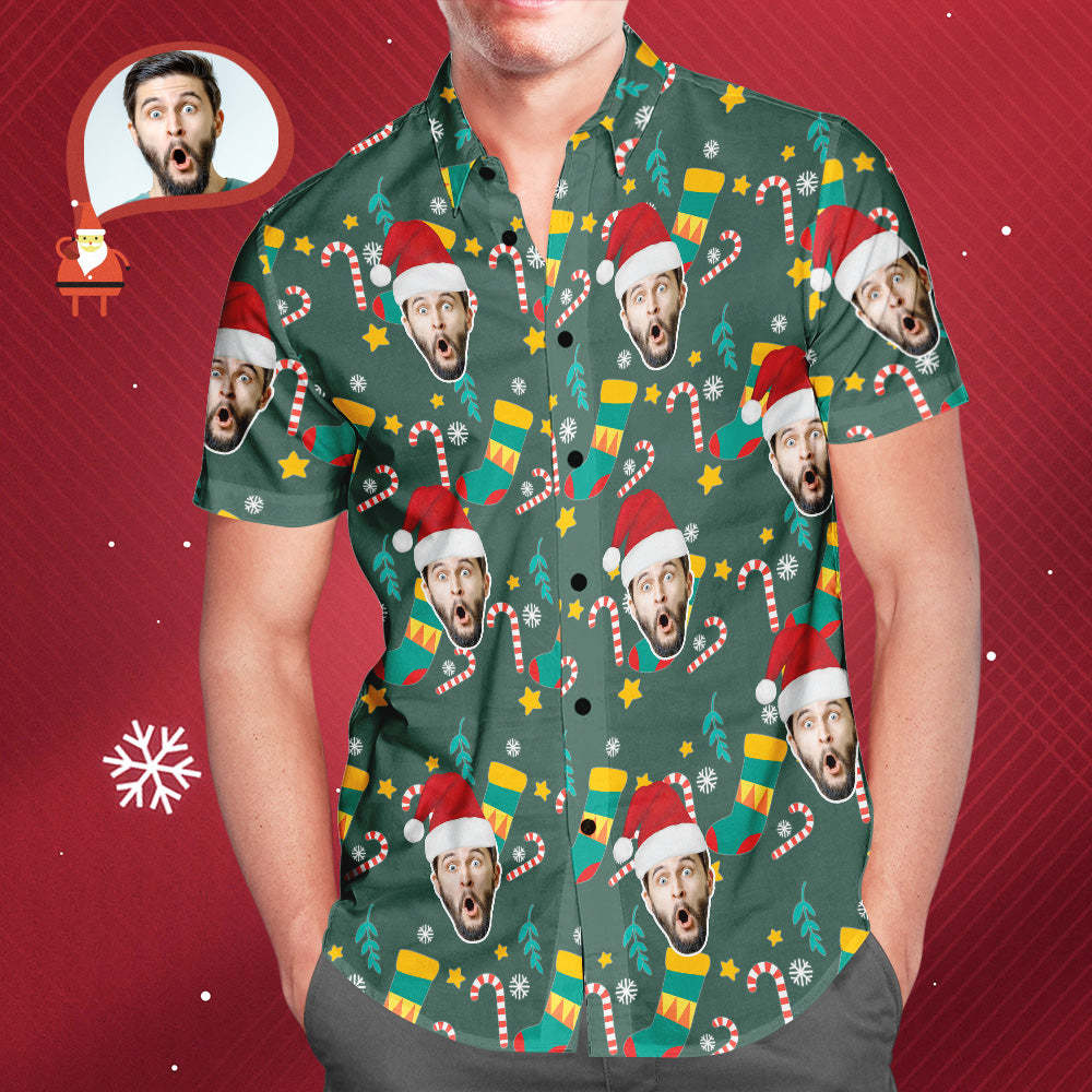 Men's Custom Face Wear Santa Hat Christmas Hawaiian Aloha Shirts Christmas Gift - MyFaceSocksEU