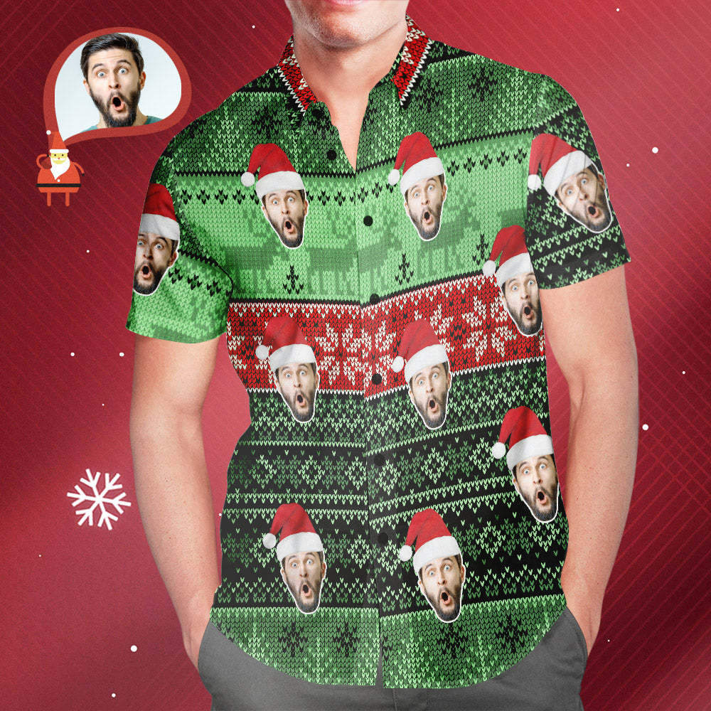 Men's Custom Face Wear Santa Hat Christmas Hawaiian Shirt Personalized Christmas Gift - MyFaceSocksEU