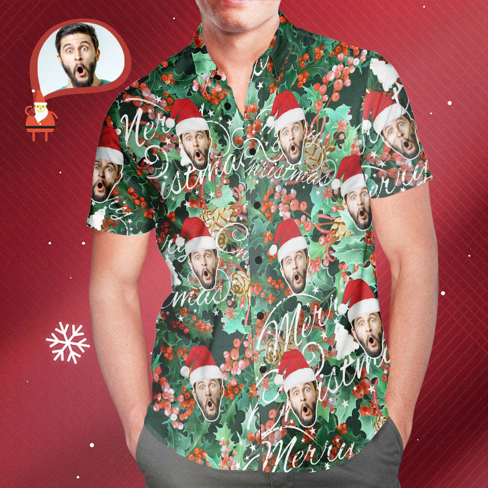 Men's Custom Face Merry Christmas Hawaiian Shirt Personalized Christmas Gift - MyFaceSocksEU