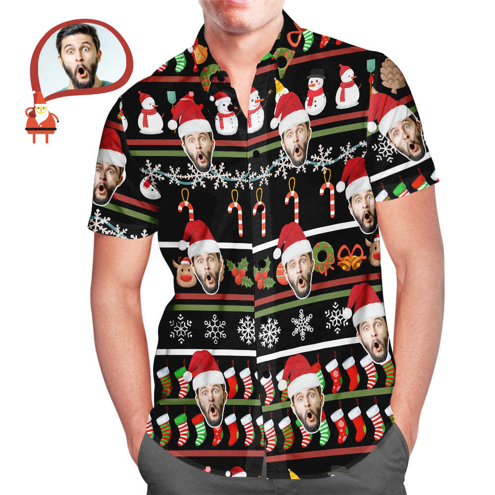 Custom Face Cute Snowman Red Hat Christmas Men's All Over Print Hawaiian Shirt Christmas Gift - MyFaceSocksEU