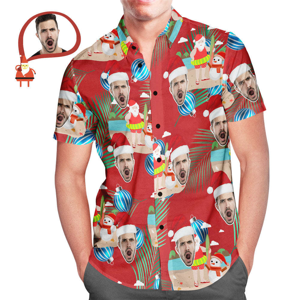 Custom Face Merry Christmas Santa Claus Men's All Over Print Hawaiian Shirt Christmas Gift - MyFaceSocksEU