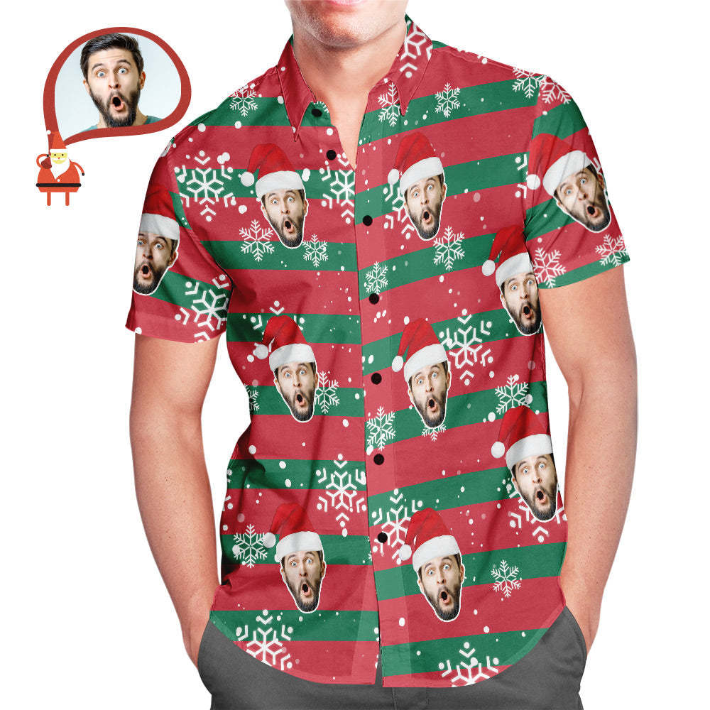 Custom Face Santa Red and Green Christmas Hawaiian Aloha Shirts Gift for Him - MyFaceSocksEU