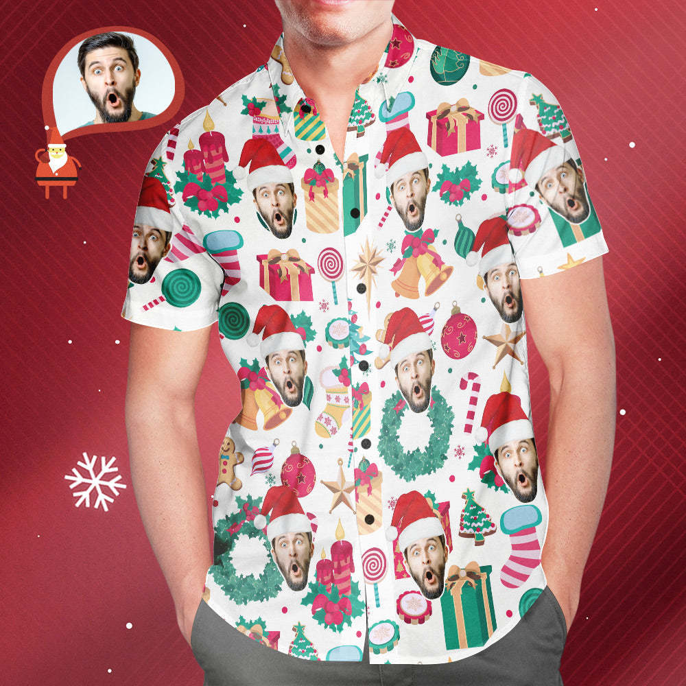 Funny Custom Face Christmas Pattern Hawaiian Shirt Gift for Him - MyFaceSocksEU