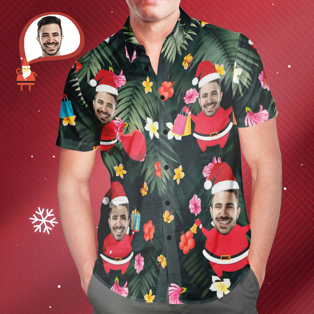 Custom Face Hawaiian Shirts Personalised Photo Santa Claus Christmas Shirt For Men - MyFaceSocksEU