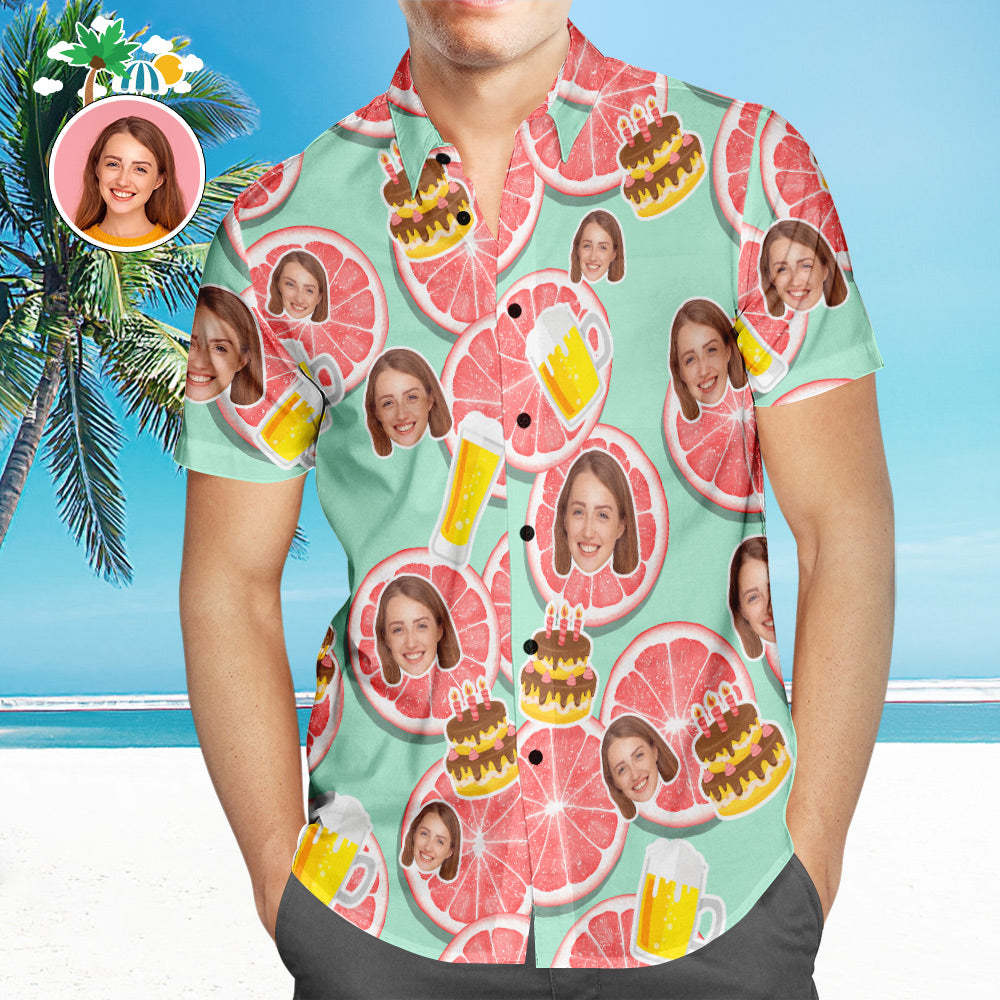 Custom Photo Hawaiian Shirt Couple Wears Personalized Face Hawaiian Shirt Gift Groovy Grapefruit - MyFaceSocksEU