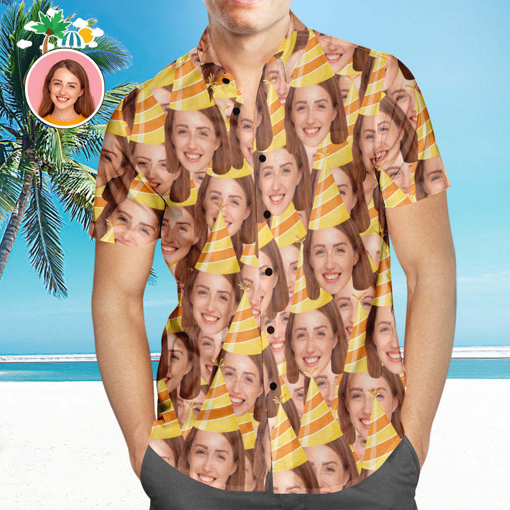 Custom Face Hawaiian Shirt All Over Print Mens Festival Shirt Gift for Him - MyFaceSocksEU