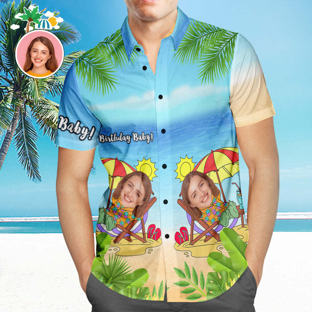 Custom Photo Hawaiian Shirt Couple Wears Personalized Face Hawaiian Shirt Birthday Baby - MyFaceSocksEU