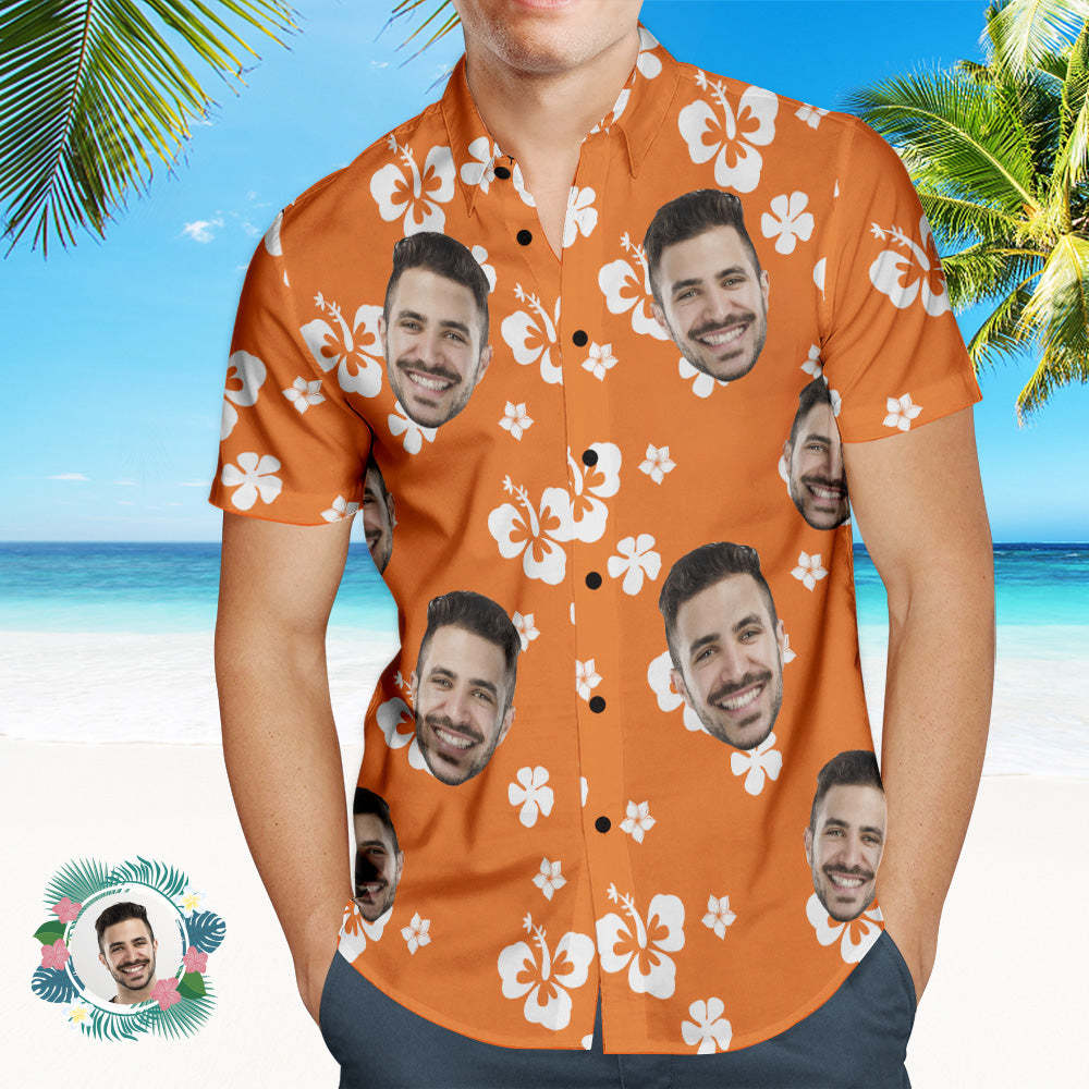 Custom Photo Hawaiian Shirt Beach Vacation Couple Wears Popular All Over Print Hawaiian Beach Shirt Holiday Gift Hibiscus - MyFaceSocksEU