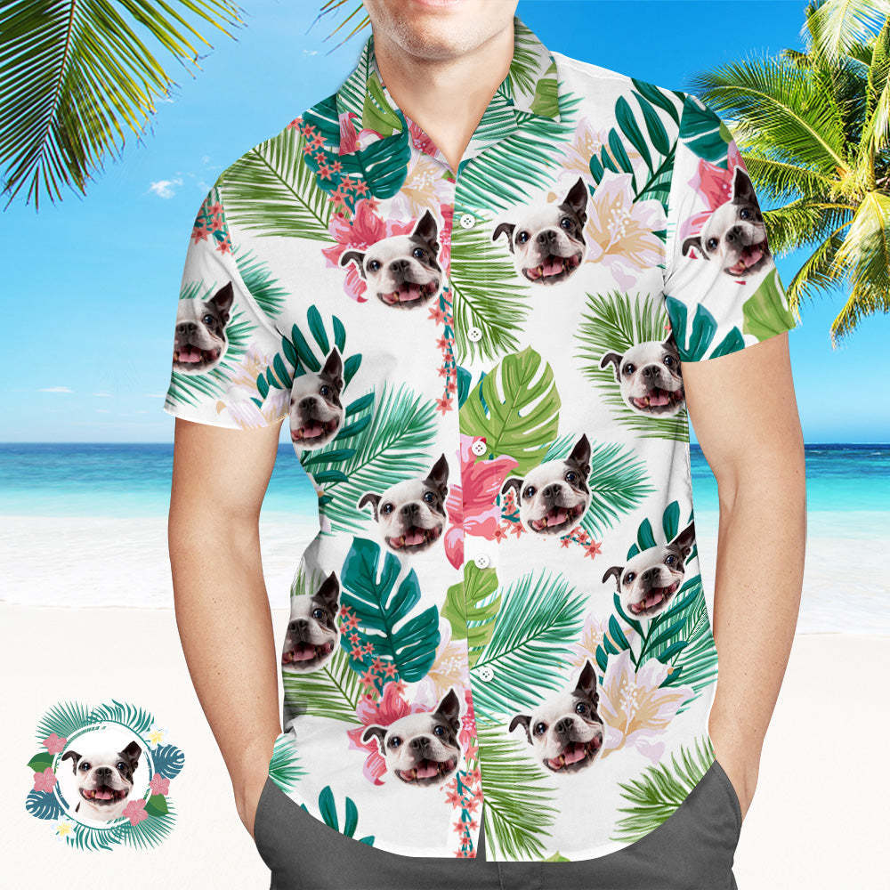 Custom Face All Over Print Hawaiian Shirt Funny Pet Face Leaves Shirt - MyFaceSocksEU