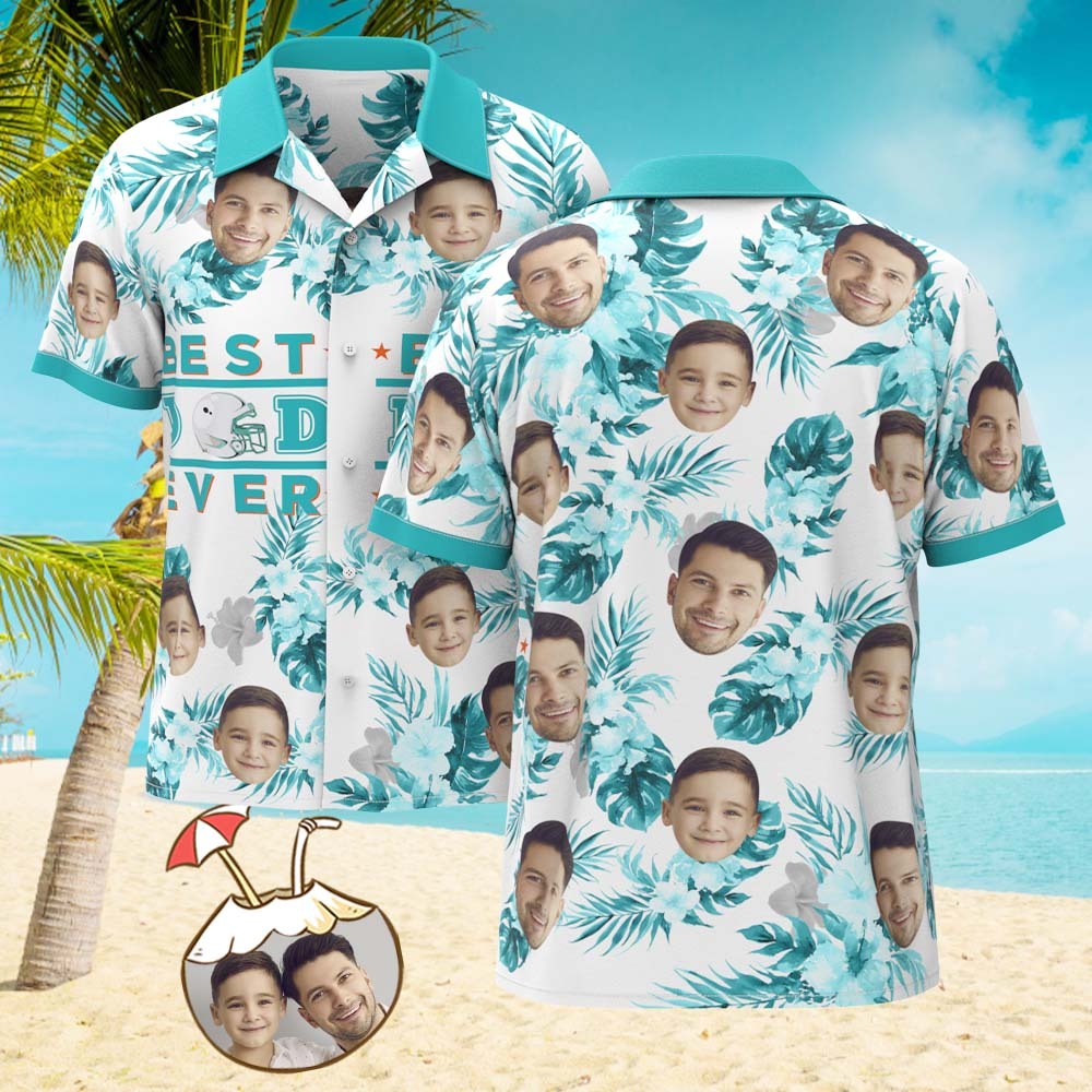 Custom Face All Over Print Hawaiian Shirt Best Dad Ever Personalized Hawaiian Shirt for Father - MyFaceSocksEU