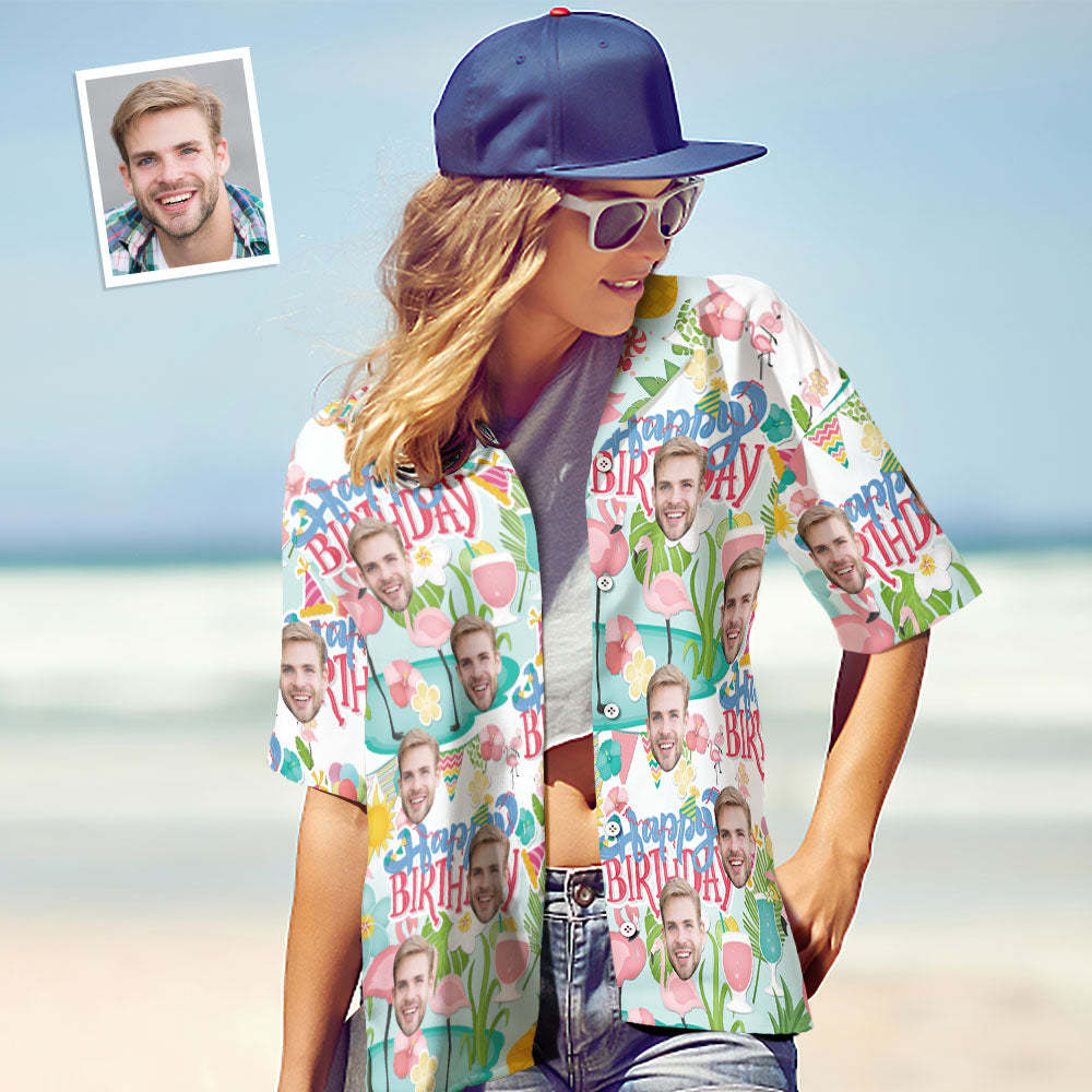 Custom Photo Hawaiian Shirt Beach Vacation Women's Popular All Over Print Hawaiian Beach Shirt Holiday Gift Happy Birthday - MyFaceSocksEU