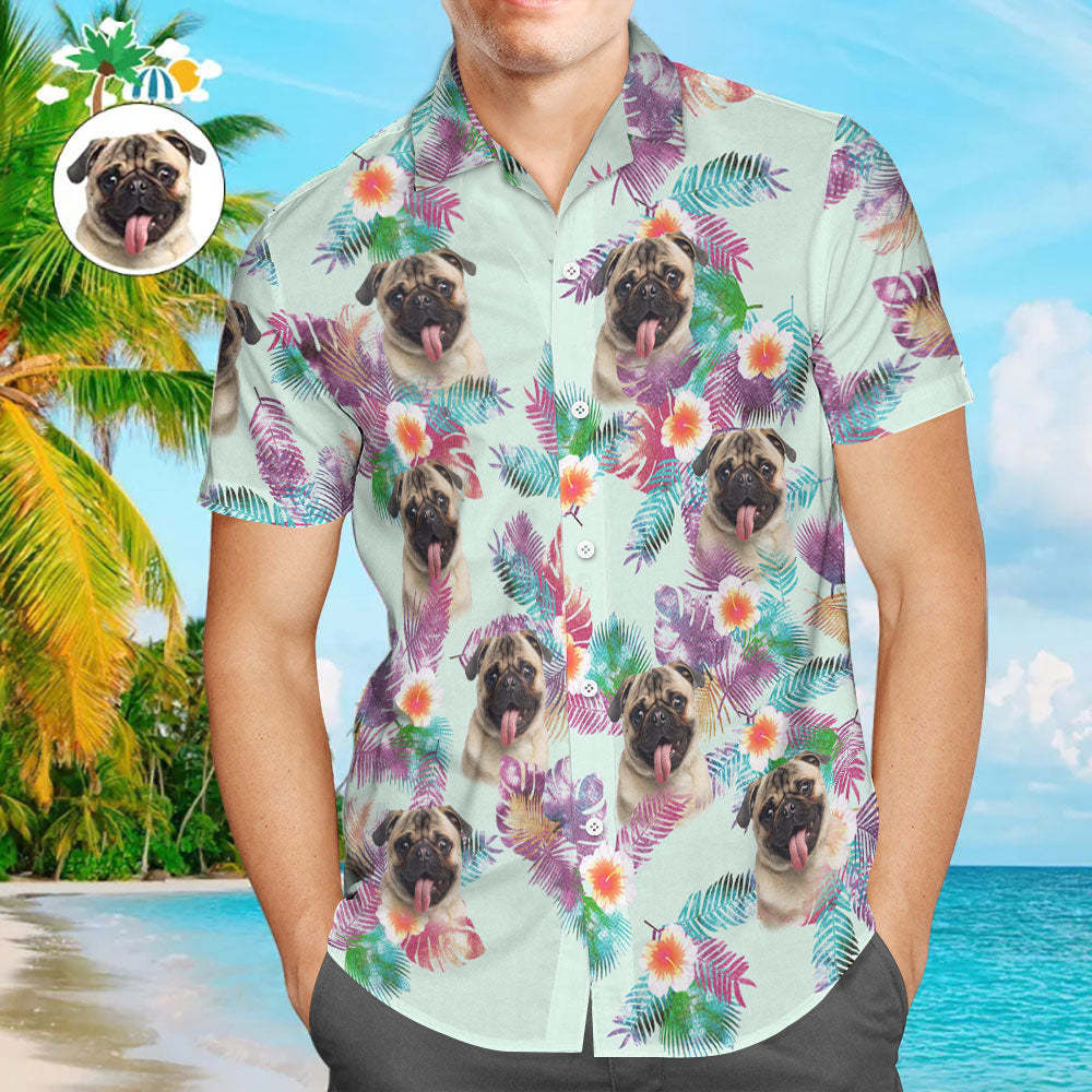 Custom Face Men Hawaiian Shirts Personalized Cute Dog Face for Pet Lover - MyFaceSocks
