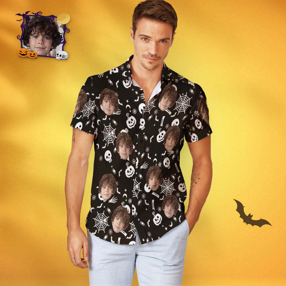 Men's Custom Face Funny Halloween Print Personalized Halloween Hawaiian Shirt - MyFaceSocksEU