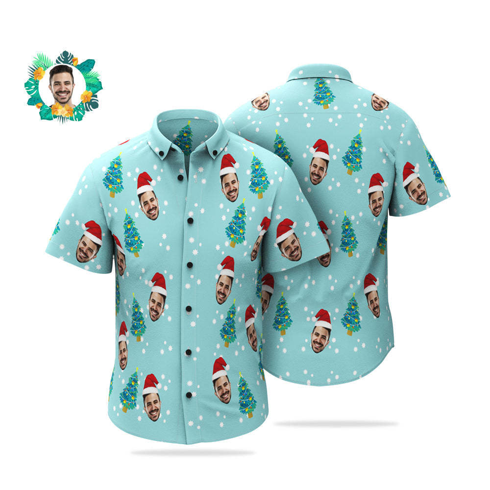 Custom Face Christmas Tree Hawaiian Shirts Personalised Photo Shirts Gift For Men - MyFaceSocksEU