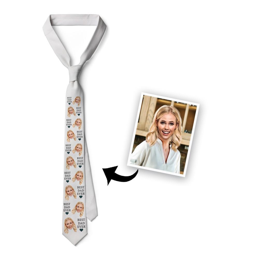 Custom Face On White Necktie Best Dad Ever - MyFaceSocksEU