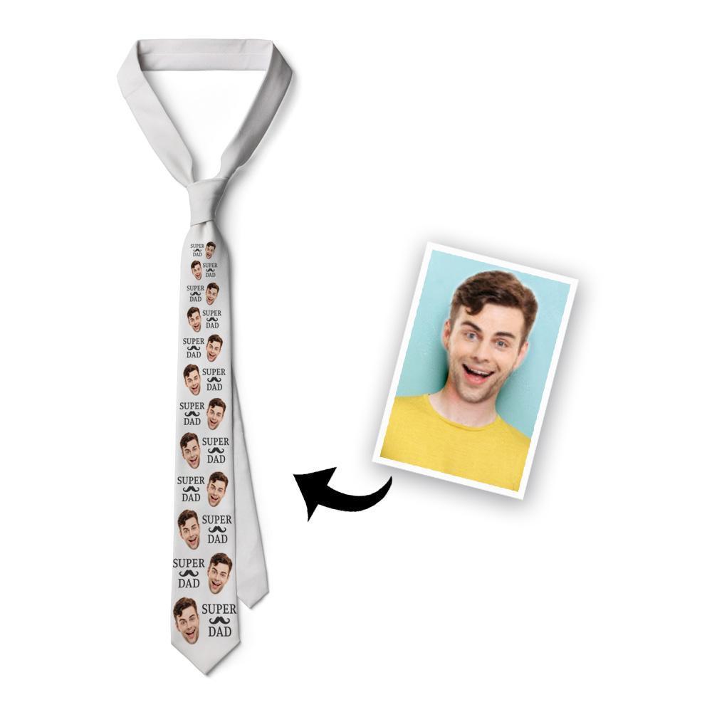 Custom Face On White Necktie Super Dad - MyFaceSocksEU