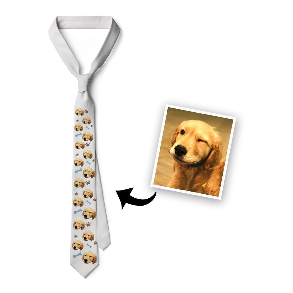 Custom Pet Face On White Necktie - Dog - MyFaceSocksEU