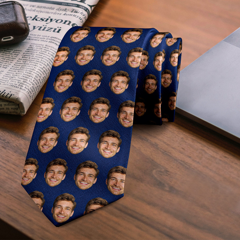 Custom Face Mash Tie Personalized Face Tie Black Fathers Day Gift For Dad Grandpa - myfacesockseu